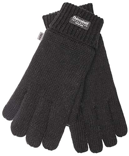 Eem - Guantes de punto para hombre con forro térmico Thinsulate de poliéster, material de punto de 100 % lana Lana de oveja negra. S