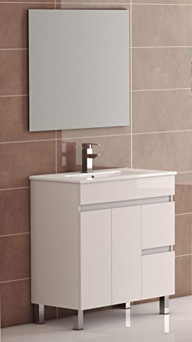EL ALMACEN DEL PROFESIONAL Juego de Mueble de Baño Modelo Egipto Porcelana, Conjunto formado por Mueble de Baño Estilo Madera Color Lacado en Blanco Ancho 70cm, Lavabo de Porcelana y Espejo a Juego EL ALMACEN DEL PROFESIONAL Juego de Mueble de Baño Modelo Egipto Porcelana, Conjunto formado por Mueble de Baño Estilo Madera Color Lacado en Blanco Ancho 70cm, Lavabo de Porcelana y Espejo a Juego