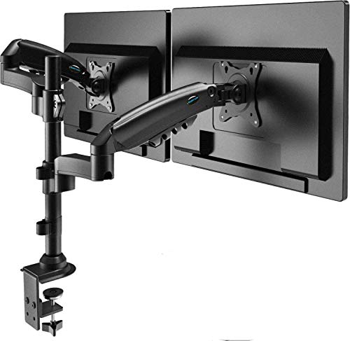 El Soporte Dual para Monitor HUANUO Ajusta a Pantallas de LCD / LED de 17 "-32", Soporte con Doble Brazo de Resorte de Gas de Rotación de 360 ° Ajustable en Altura, 2 Opciones de Montaje, VESA 75/100