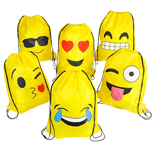 Emoji Bolsas de Cuerdas BESTZY 6PCS Mochilas Petate Emoticonos Emoji Mochilas Petates Infantiles Bolsas Regalo Cumpleaños Deporte Gimnasio Backpack