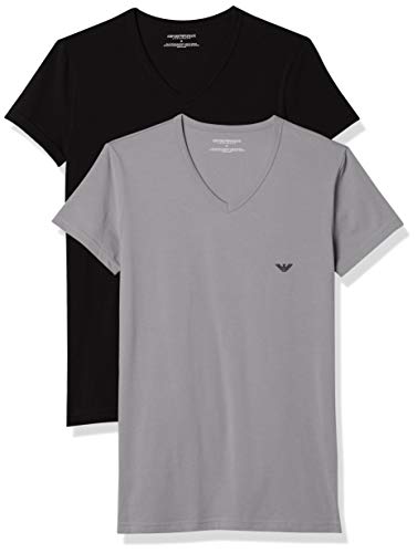 Emporio Armani CC717-111512, Camiseta para Hombre, Pack de 2, Multicolor (Negro/Gris), XL