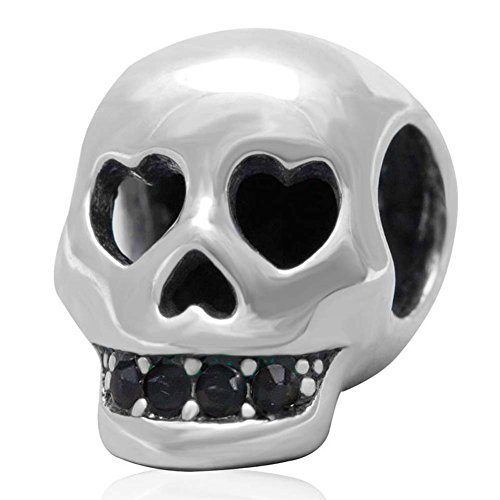 Encanto del cráneo 925 plata esterlina encanto cristiano pirata encanto Halloween para pulsera Pandora (negro)
