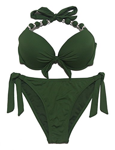 eonar Mujer Push-up Bikini Desmontable Acolchado Bra Ajustable Trajes de baño(XL,Army Green)
