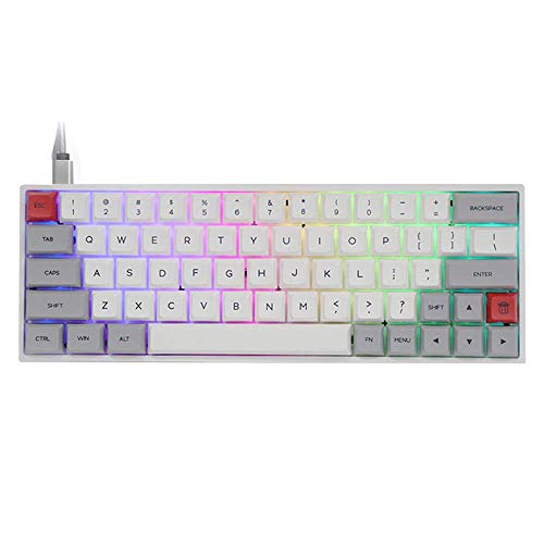 Epomaker SK64 - Teclado mecánico para videojuegos con retroiluminación RGB y sublimación de calor PBT (60% de teclas, Bluetooth 5.1, inalámbrico, doble modo) blanco grisáceo Gateron Black Switch