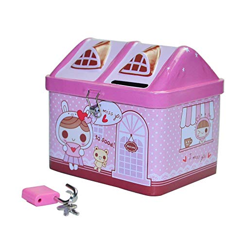 EQLEF® Caja de Dinero para niños Forma Linda de casa Banco de Monedas, Caja de hojalata con Regalo de cumpleaños de Toy Lock para niñas EQLEF® Caja de Dinero para niños Forma Linda de casa Banco de Monedas, Caja de hojalata con Regalo de cumpleaños de Toy Lock para niñas