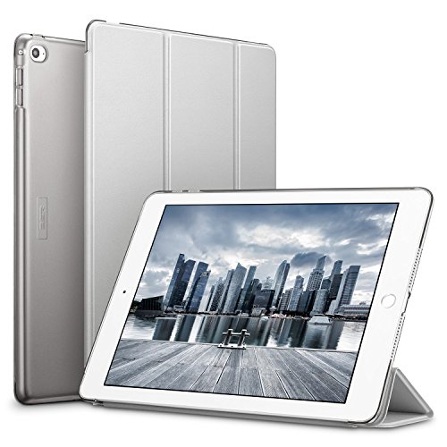 ESR Funda iPad Air 2 Silicona [Auto-Desbloquear] y Función de Soporte [Ligera] de Cuero Sintético y Plástico Duro Transparente Esmerilado Smart Cover Cáscara para Apple iPad Air 2 -Gris