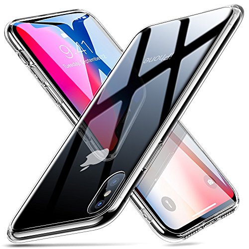 ESR Funda para iPhone X Cristal Templado [Imita la Parte Posterior del Vidrio del iPhone X] [Resistente a los Arañazos] + Borde de Silicona Suave [Amortiguación] para Apple iPhone X -Transparente