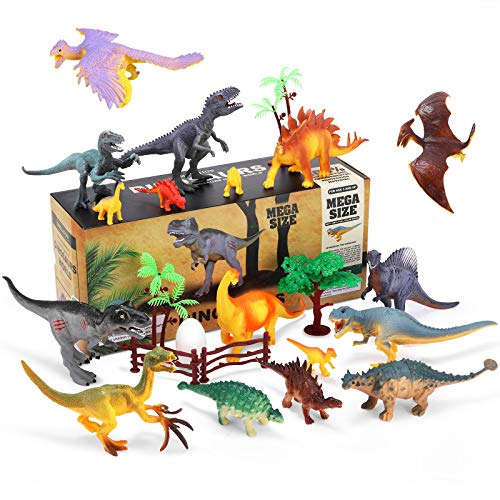 Estela Joylink - Juego de 17 Figuras de Dinosaurio realistas, Juguetes para Fiestas de cumpleaños Infantiles o decoración, los Cuatro pequeños Dinosaurios Son aleatorios