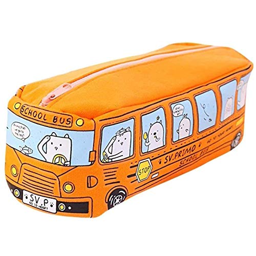 Estuche para Lápices de Autobús Escolar, Papelería Pequeño Bus, Estudiantes Autobús para Animales Pequeños, para Oficina, Estuche para Escribir, Bolígrafo de Maquillaje y Bolsa para Cepillos, Naranja