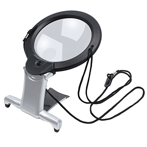 eSynic Lupa con Luz Lupa Cristal de Aumento 2 en 1 Manos Libres 2X 6X con LED para Leer Coser Joyería Periódicos