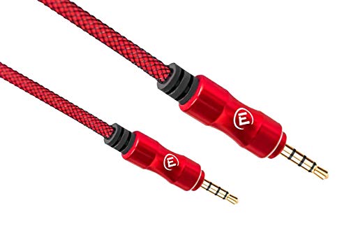 EVOMIND Cable Auxiliar Jack 70CM para Auriculares Gaming PS4 / Xbox One, y Otros - Cable Jack Macho 3.5mm 4 Polos (Micrófono + Audio) Revestimiento de Nylon y Conectores chapados en Oro - 70CM Roja