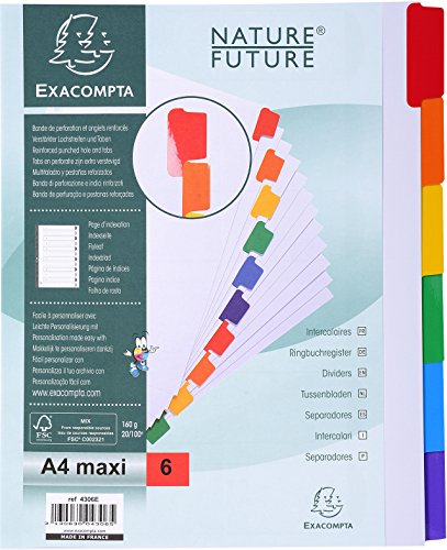 Exacompta 4306E - Separadores con 6 posiciones A4, Cartulina Blanca, 160 grs Exacompta 4306E - Separadores con 6 posiciones A4, Cartulina Blanca, 160 grs