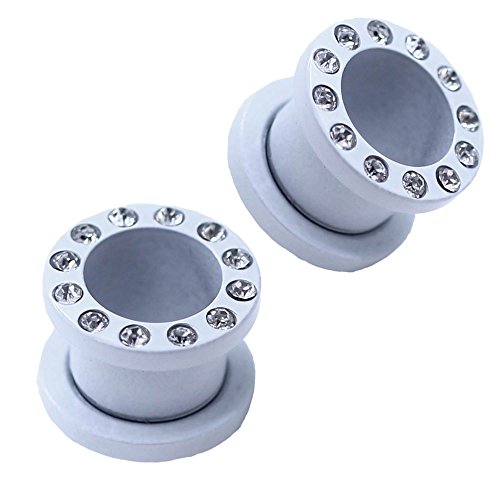 Expansor Túnel Flesh Tunnel Plug Piercing Acero Circonitas Strass Piedras Color Oro Plata Negro Azul Rojo Rosa Lila 6mm, variante:2 Stück - weiß / 2 pieces white