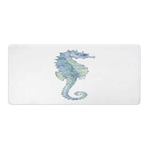 Extended Gaming Mouse Pad with Stitched Edges Large Keyboard Mat Non-Slip Rubber Base Profile of A Seahorse in Paintbrush Watercolor Style with Haze Effects Desk Pad for Gamer Office 16x35 Inch