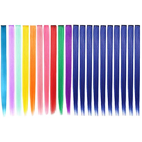 Extensiones de Cabello Colorido, 20 Piezas Extensiones de Pelo Natural 10 colors Hair Extensions con Clip para Fiestas Party