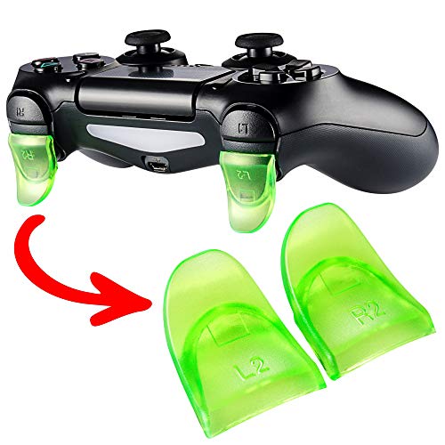 eXtremeRate 2 Pares de Gatillo Extensor L2 R2 Disparador de bontones Ajustables quickfire Trigger para Mando de Playstation 4 PS4 con JDM-030(Verde)