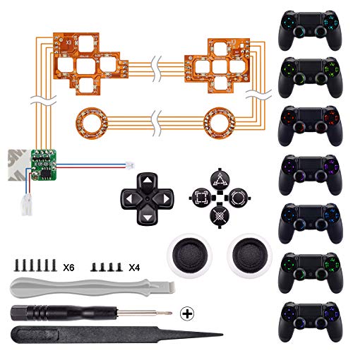 eXtremeRate Botones para PS4 Joysticks Botones de acción dirección Luminoso Teclas de reemplazo 7 Colores 9 Modos Control táctil con símbolos clásicos para Mando del PlayStaion 4 PS4 Slim PS4 Pro