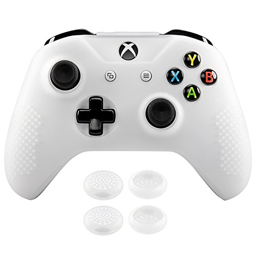 eXtremeRate Funda Silicona para Mando Xbox One Carcasa Suave Cubierta Antideslizante Protectora para Mando Controlador de Xbox One S/X con Dos Grips de Joyticks(Blanco)