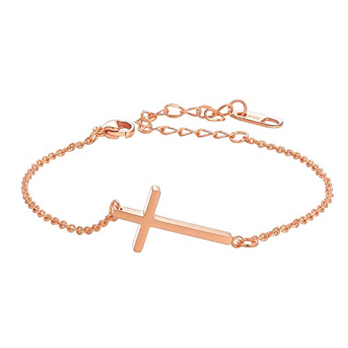 FaithHeart Pulseras Dos Usos Cruz Religioso Acero Inoxidable Oro Rosa Rosado Cadena de Extensión Regalo Milagroso Uso Diario Joyería Religiosa Doble Uso para Manos y Pies