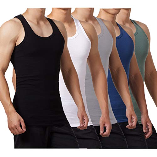 FALARY Camiseta de Tirantes para Hombre Pack de 5 de Algodón 100% más Colores Negro Blanco Gris Azul Marino Oliva M FALARY Camiseta de Tirantes para Hombre Pack de 5 de Algodón 100% más Colores Negro Blanco Gris Azul Marino Oliva M