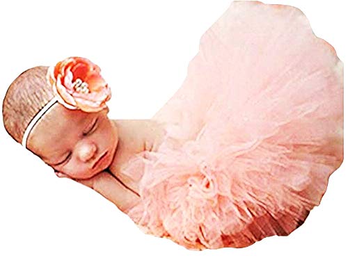 Falda de Tul para bebé - niña - Flor - Banda para el Pelo - Traje - Perlas - Talla única - Foto - Idea de Regalo Original - Rosa Antigua