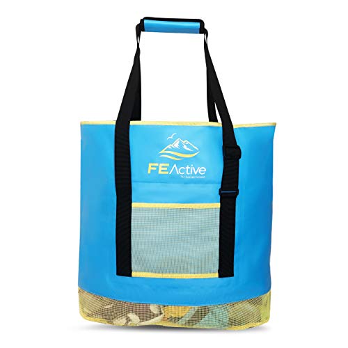 FE Active - Bolso de Playa Tote Anti-arena 50 Litros con Cremallera y Amplia Capacidad para Toallas, Juguetes y Accesorios de Picnic, Acampada, Viaje, Natación, Mercado, Bolsa | Diseñado en California