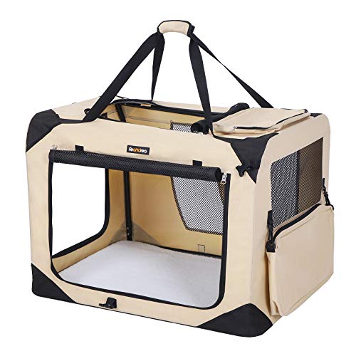 FEANDREA Bolsa de Transporte para Mascotas Transportín Plegable para Perro Portador Tela Oxford Beige XL 81 x 58 x 58 cm PDC80W FEANDREA Bolsa de Transporte para Mascotas Transportín Plegable para Perro Portador Tela Oxford Beige XL 81 x 58 x 58 cm PDC80W