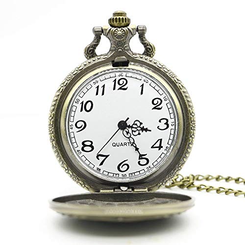 FEELHH Reloj De Bolsillo De Cadena Vintage,Bronce Retro Bill Cipher Gravedad Cae Numerales Romanos De Cuarzo Analógico Reloj De Bolsillo Colgante Collar Cadena Relojes Hombres Mujeres Regalo