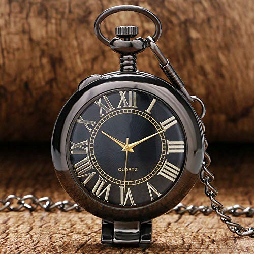 FEELHH Reloj De Bolsillo De Cadena Vintage,Gun Recta Negra Cubierta De Cristal Transparente Vertical Literal Romana Reloj De Bolsillo con Cadena De Metal FEELHH Reloj De Bolsillo De Cadena Vintage,Gun Recta Negra Cubierta De Cristal Transparente Vertical Literal Romana Reloj De Bolsillo con Cadena De Metal