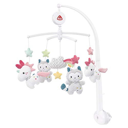 Fehn 057027 Aiko & Yuki - Móvil musical con figuras para observar, sonar y asombrar, para fijar a la cama de bebés de 0-5 meses, multicolor