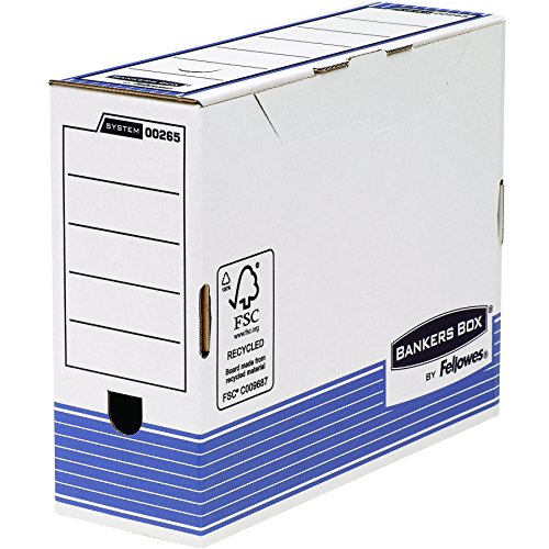 Fellowes Bankers Box - Caja de archivo definitivo automático, A4, 100 mm, 10 unidades, color blanco y azul Fellowes Bankers Box - Caja de archivo definitivo automático, A4, 100 mm, 10 unidades, color blanco y azul
