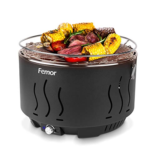 Femor Barbacoa de Carbón sin Humo, con Bolsa de Transporte, USB y Ventilador a Batería, Tiempo de Pcalentamiento de 3 Minutos, para Balcón, Acampada, Excelente Control de Temperatura Femor Barbacoa de Carbón sin Humo, con Bolsa de Transporte, USB y Ventilador a Batería, Tiempo de Pcalentamiento de 3 Minutos, para Balcón, Acampada, Excelente Control de Temperatura