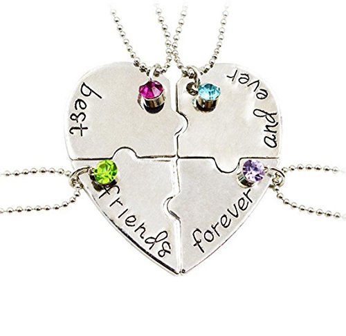 Fengteng Mejores Amigos para Siempre y para Siempre Amistad Amor Collar de Diamantes de Costura Empalme Corazón Roto Collar 4 Piezas