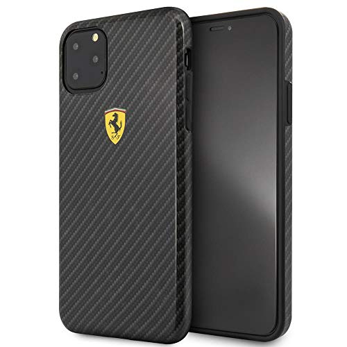 Ferrari - Carcasa rígida para iPhone 11 Pro Max (PC/TPU), diseño inspirado en fibra de carbono, color negro