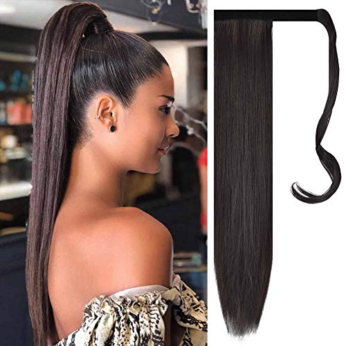 FESHFEN Cola de Caballo Extensiones Postizos de pelo fibras sintéticas de cabello pelo liso largo 61cm, 125g