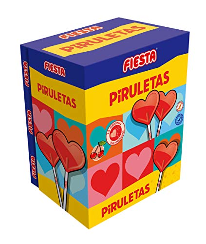 FIESTA Piruletas Caramelo con Palo en Forma de Corazón Sabor Cereza - Caja de 80 unidades