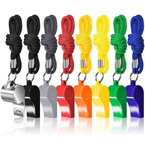 FineGood 8 Paquetes Entrenadores Arbitro Silbatos con Cordones, 7 Colorido Plástico y 1 Acero Inoxidable Metal Silbatos para Supervivencia Emergencia Salvavidas Deportes Futbol Entrenamiento FineGood 8 Paquetes Entrenadores Arbitro Silbatos con Cordones, 7 Colorido Plástico y 1 Acero Inoxidable Metal Silbatos para Supervivencia Emergencia Salvavidas Deportes Futbol Entrenamiento