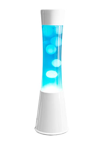 Fisura LT0324 Lámpara de Lava Magma Grande Blanca con Liquido de Color Azul | Lámpara de Lava Original Color Azul, Blanco y Menta, 40 cm