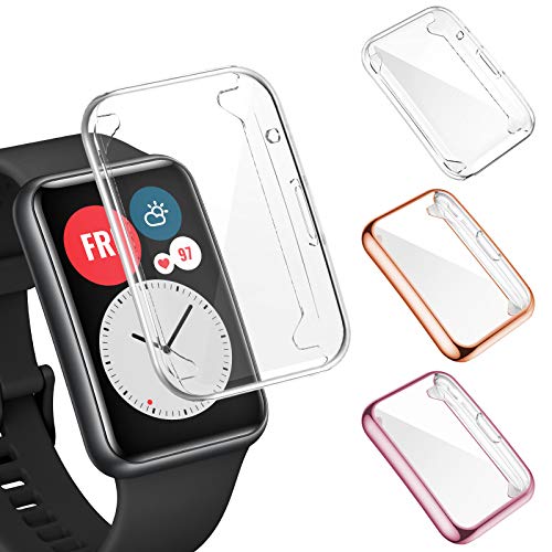 FITA 3 Piezas Funda Compatible Con Huawei Watch Fit Funda Protectora, Cubierta Completa Película Protectora de TPU Suave Funda Resistente A Los Arañazos Compatible Con Huawei Watch Fit Smartwatch