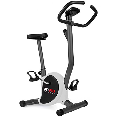 FITFIU Fitness BEST-100 Bicicleta estática compacta color Gris, regulable en 8 niveles de resistencia, sillín ajustable en altura y pantalla LCD, Entrenamiento fitness en casa