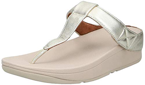FitFlop Mina Adjustable Toe Post-Leather, Sandalias de Punta Descubierta para Mujer, Dorado (Ss19 Platino 675), 41 EU