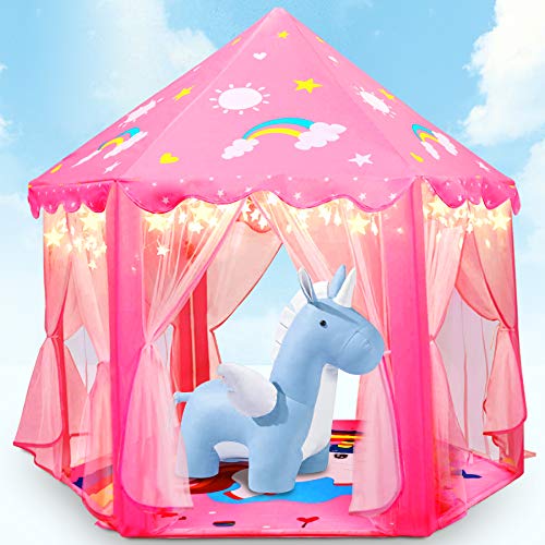 Fivejoy Tienda de Princesa, 55 x 53 Pulgadas Princesa Interior Tiendas, Castillo Princesas, Juego de Castillo Princesa para Niñas, con Luces de Estrellas de 3m, Regalo de Niñas Niños Fivejoy Tienda de Princesa, 55 x 53 Pulgadas Princesa Interior Tiendas, Castillo Princesas, Juego de Castillo Princesa para Niñas, con Luces de Estrellas de 3m, Regalo de Niñas Niños