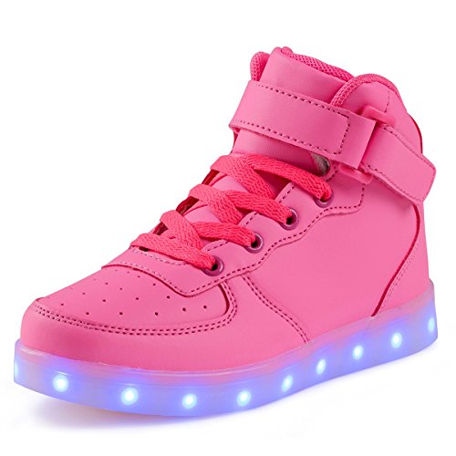 FLARUT Niños Zapatillas Led Luminioso con 7 Colores Unisex Hip Tops Sneakers Zapatos con Luces（Rosado,32