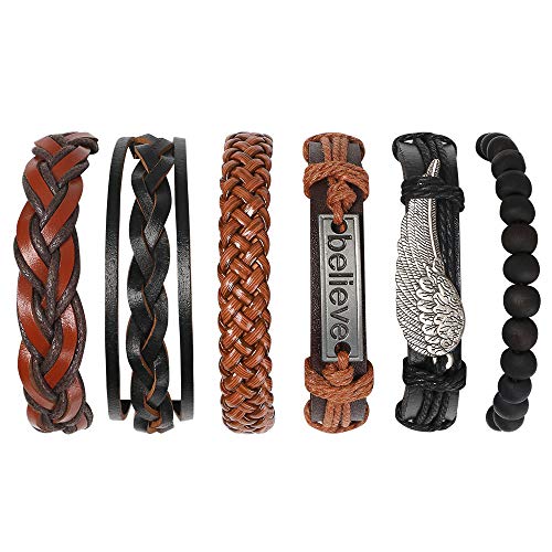 flintronic® Pulsera Hombre, 6 Piezas Personalidad Retro Tejida Pulsera de Traje de Cuero Multicapa, Pulseras Retro, Moda Pulsera de Cuero Brazalete Trenzado Roccia Punk, Ajustable (#3 Serie) flintronic® Pulsera Hombre, 6 Piezas Personalidad Retro Tejida Pulsera de Traje de Cuero Multicapa, Pulseras Retro, Moda Pulsera de Cuero Brazalete Trenzado Roccia Punk, Ajustable (#3 Serie)