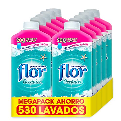 Flor - Suavizante para la ropa concentrado, aroma Oceánico - Pack de 10, hasta 530 dosis