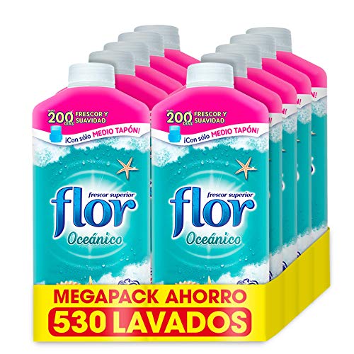 Flor - Suavizante para la ropa concentrado, aroma Oceánico - Pack de 10, hasta 530 dosis Flor - Suavizante para la ropa concentrado, aroma Oceánico - Pack de 10, hasta 530 dosis