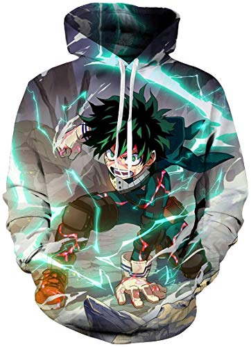 FLYCHEN Hombre Sudaderas con Capucha My Hero Academia Impresión 3D Manga Japonesa Todoroki Shoto All Might - Verde 01 - S