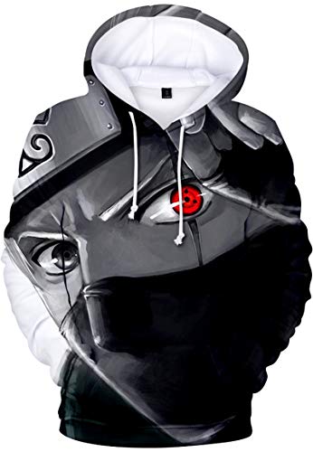 FLYCHEN Niño Sudadera con Capucha Naruto Ninjutsu Anime Impresión Digital 3D Uchiha Sasuke - Ojo Blanco-Negro 0449 - XXS