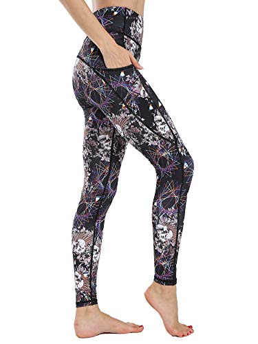 FLYILY Pantalones deportivos de cintura alta para mujer para correr yoga y ejercicio Leggings de color sólido con Tasche