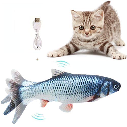 Flysee Eléctrica Juguete Pez para Gato，Peluche de Juguete eléctrico de simulación Fish Fish con Carga USB，Mascotas Interactivo de Felpa Pez para morder, Masticar, patear y Dormir